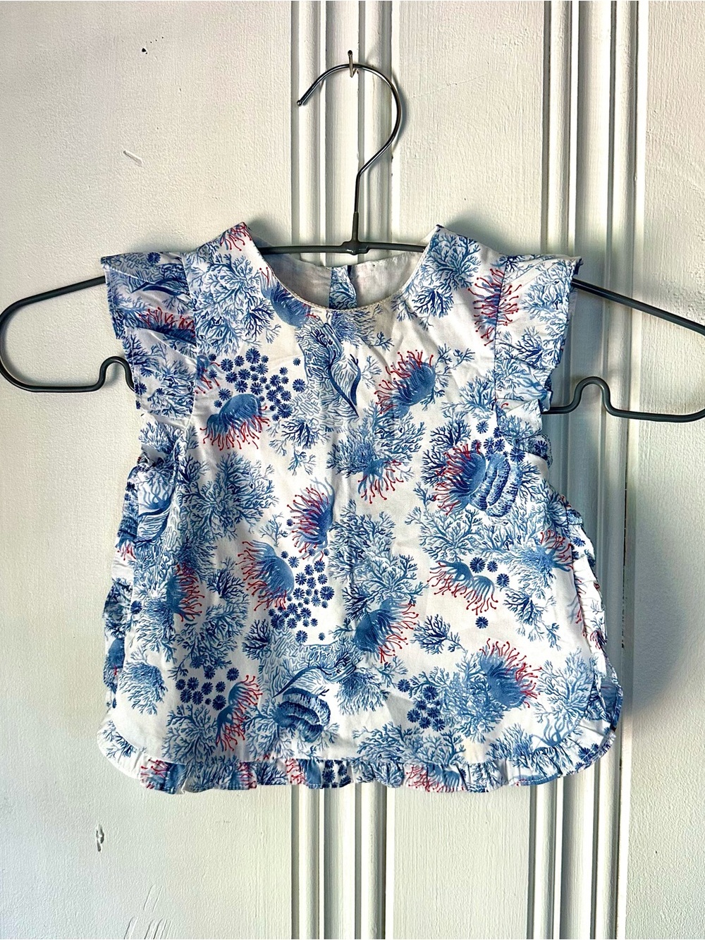 Tartine et Chocolat White Top with Blue and Coral Reef Print